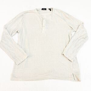 Theory Steg Henley Linen Cream Long Sleeve Button Top Size Medium